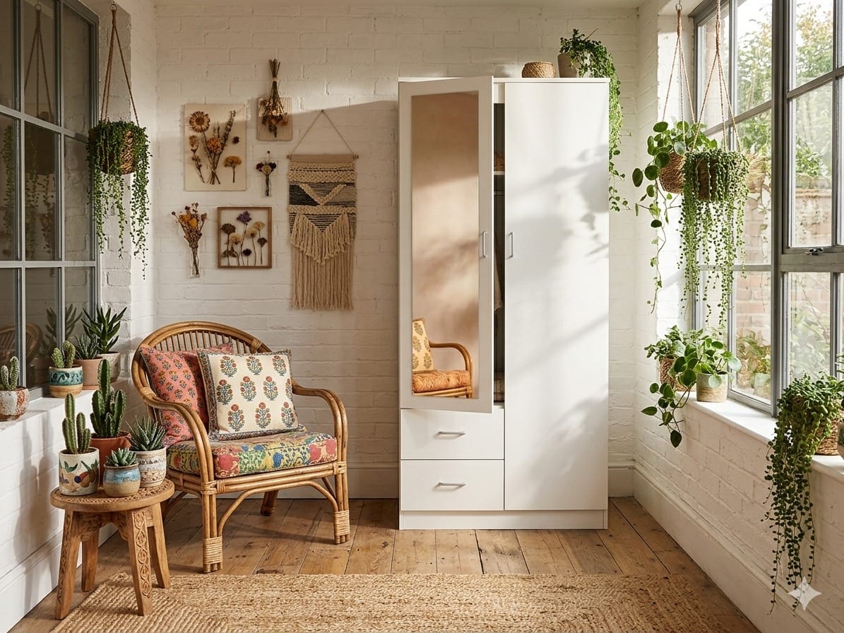 White 2 door mirrored wardrobe in Acle