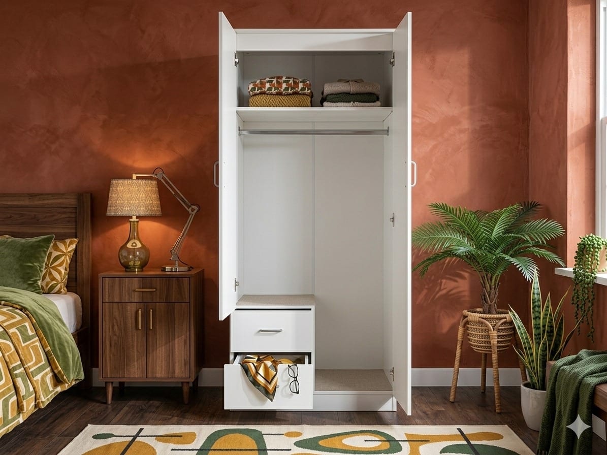 Inside the wardrobe — shelf and rail