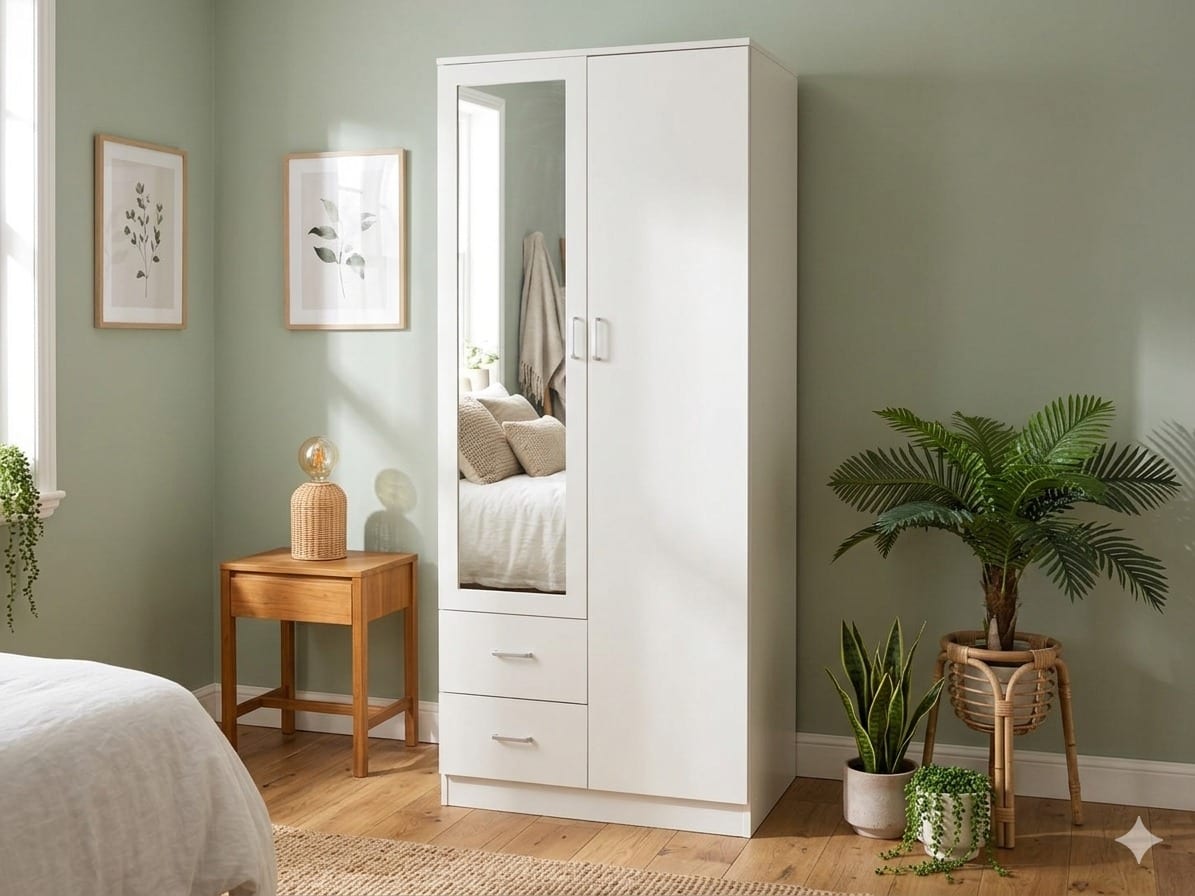 Wardrobe with full-length mirror