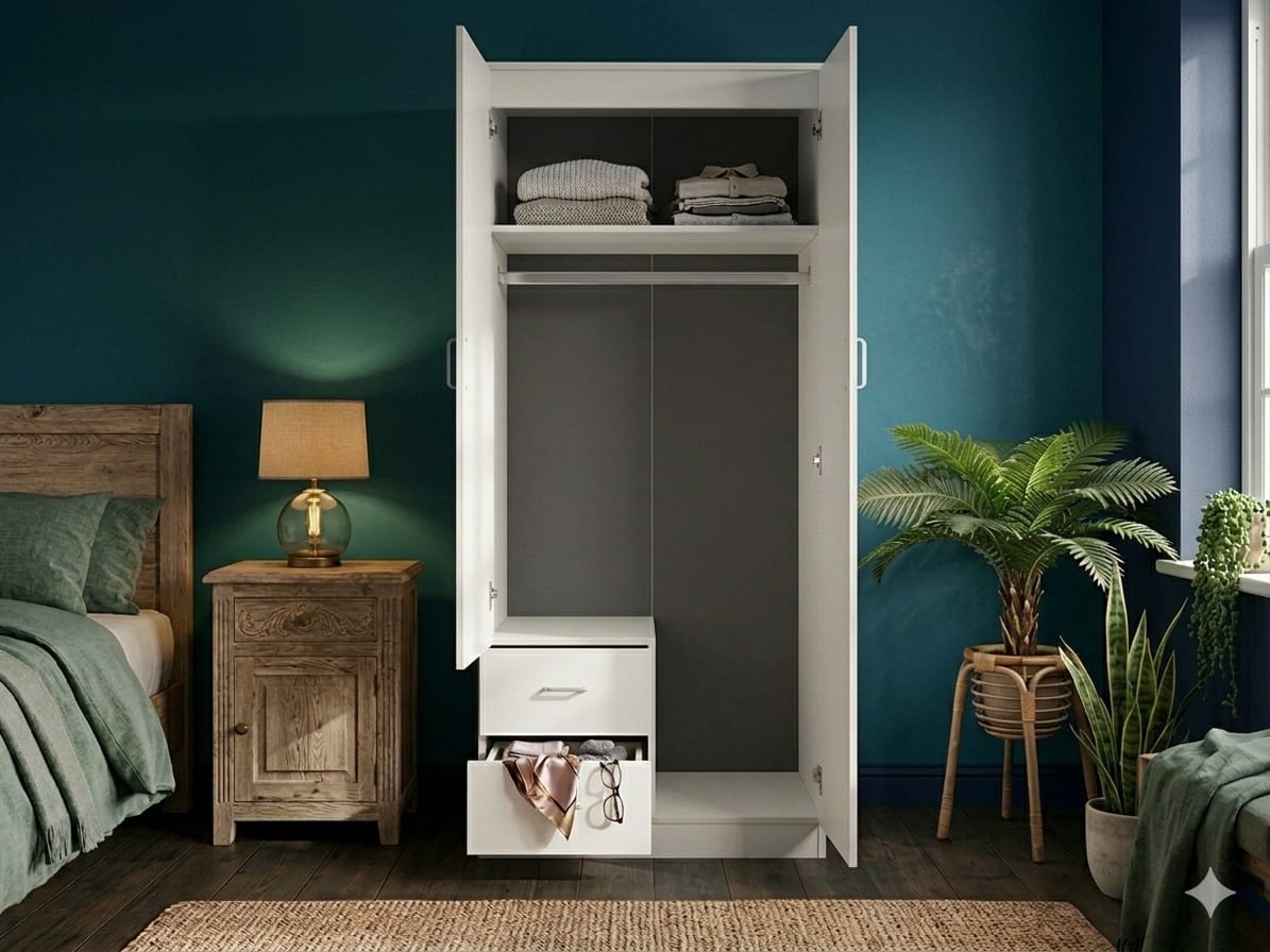 Inside the 2 door wardrobe in Acle